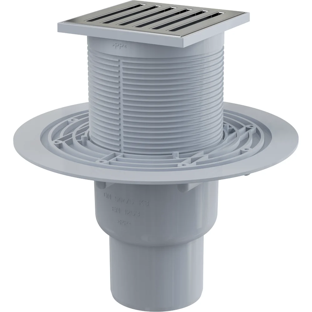 Sifon pardoseala cu gratar otel inoxidabil, 105x105 mm iesire verticala si guler izolatie APV203