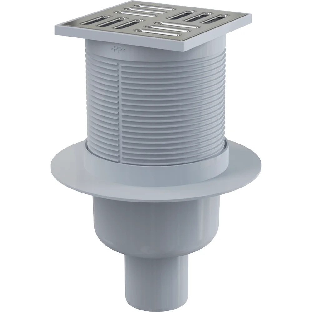 Sifon pardoseala cu gratar otel inoxidabil crom lucios, 105x105 mm iesire verticala Alcadrain APV32