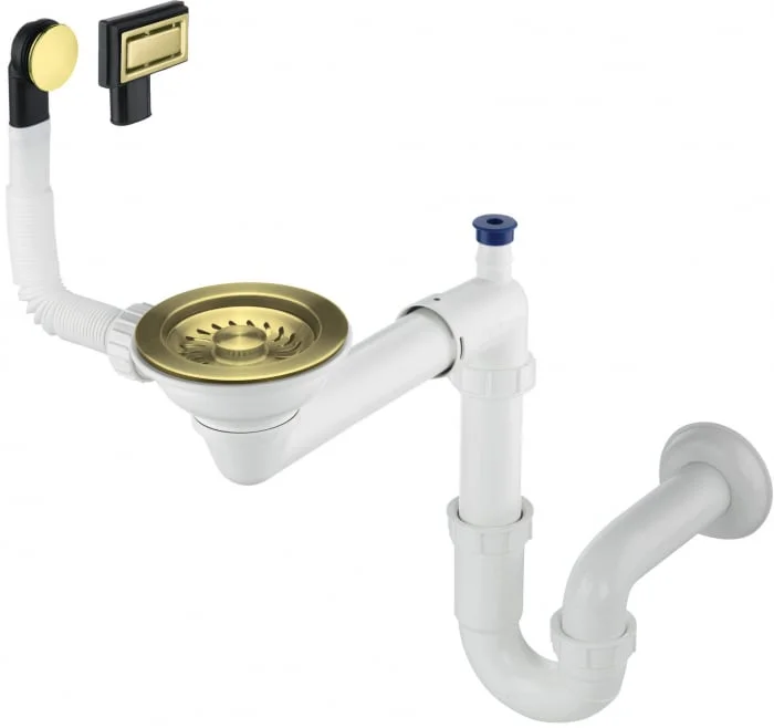 Sifon pentru chiuveta din granit cu 1 cuva, auriu periat, Deante Space-Saver