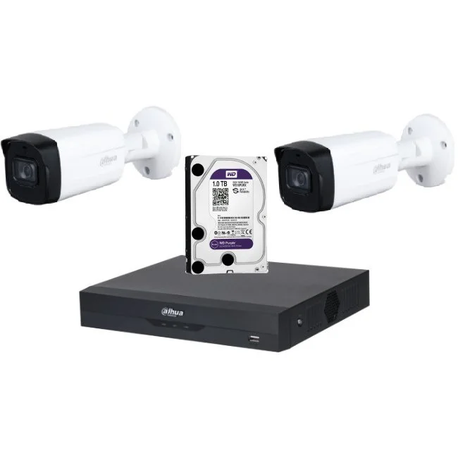 Sistem de supraveghere Dahua DH-2CEXT80M-5MP_HDD HDCVI cu HDD si 2 camere de exterior de 5MP, IR 80m, Starlight