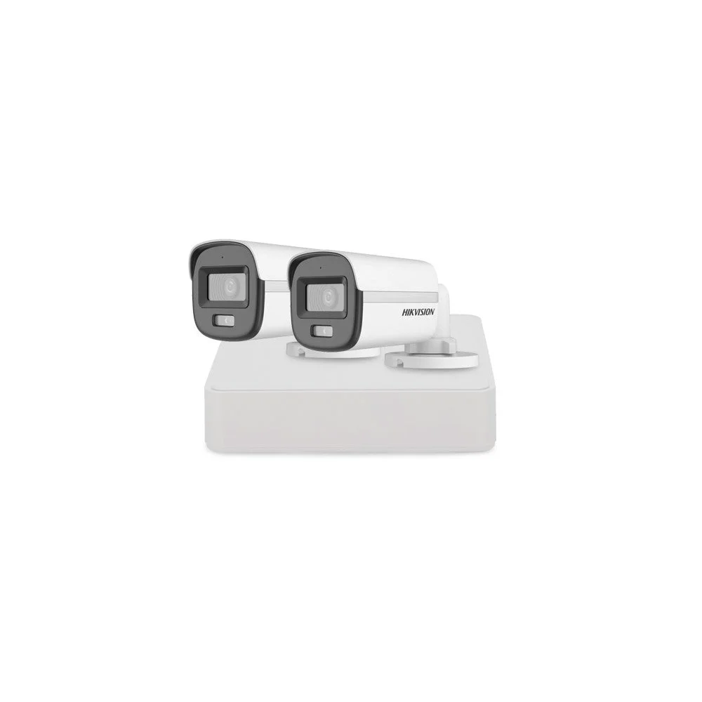 Sistem supraveghere exterior basic HikVision, 2 camere, 2 MP, 2.8 mm, IR/lumina alba 20 m, microfon