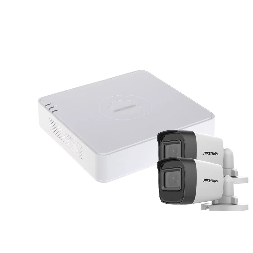 Sistem supraveghere exterior basic HikVision, 2 camere, 5 MP, IR 20 m, 2.8 mm
