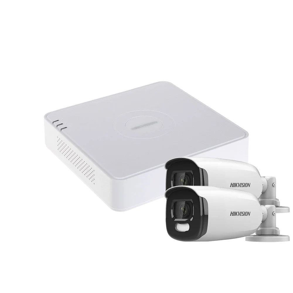 Sistem supraveghere exterior basic HikVision, 2 camere, 5 MP, lumina alba 40 m, 2.8 mm