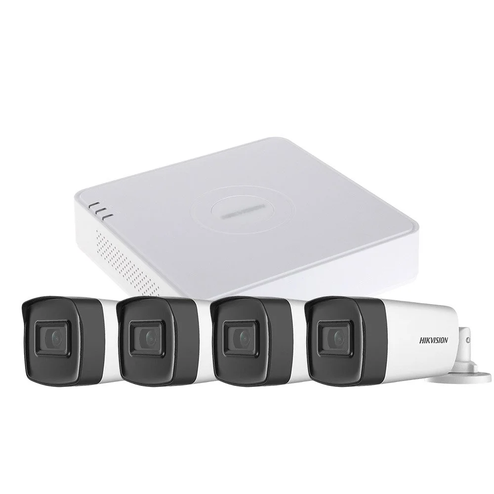 Sistem supraveghere exterior basic HikVision, 4 camere, 5 MP, IR 40 m, 2.8 mm, microfon
