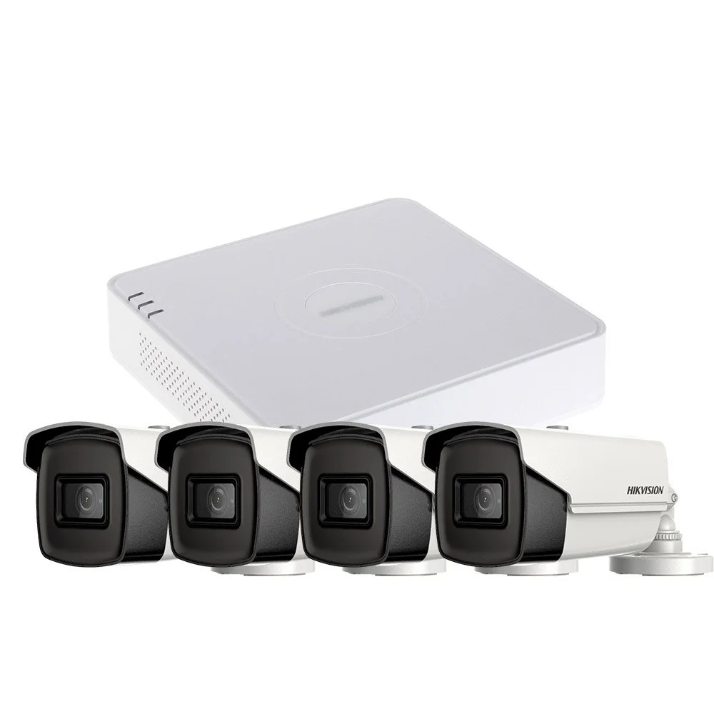 Sistem supraveghere exterior basic HikVision, 4 camere, 5 MP, IR 60 m, 2.8 mm