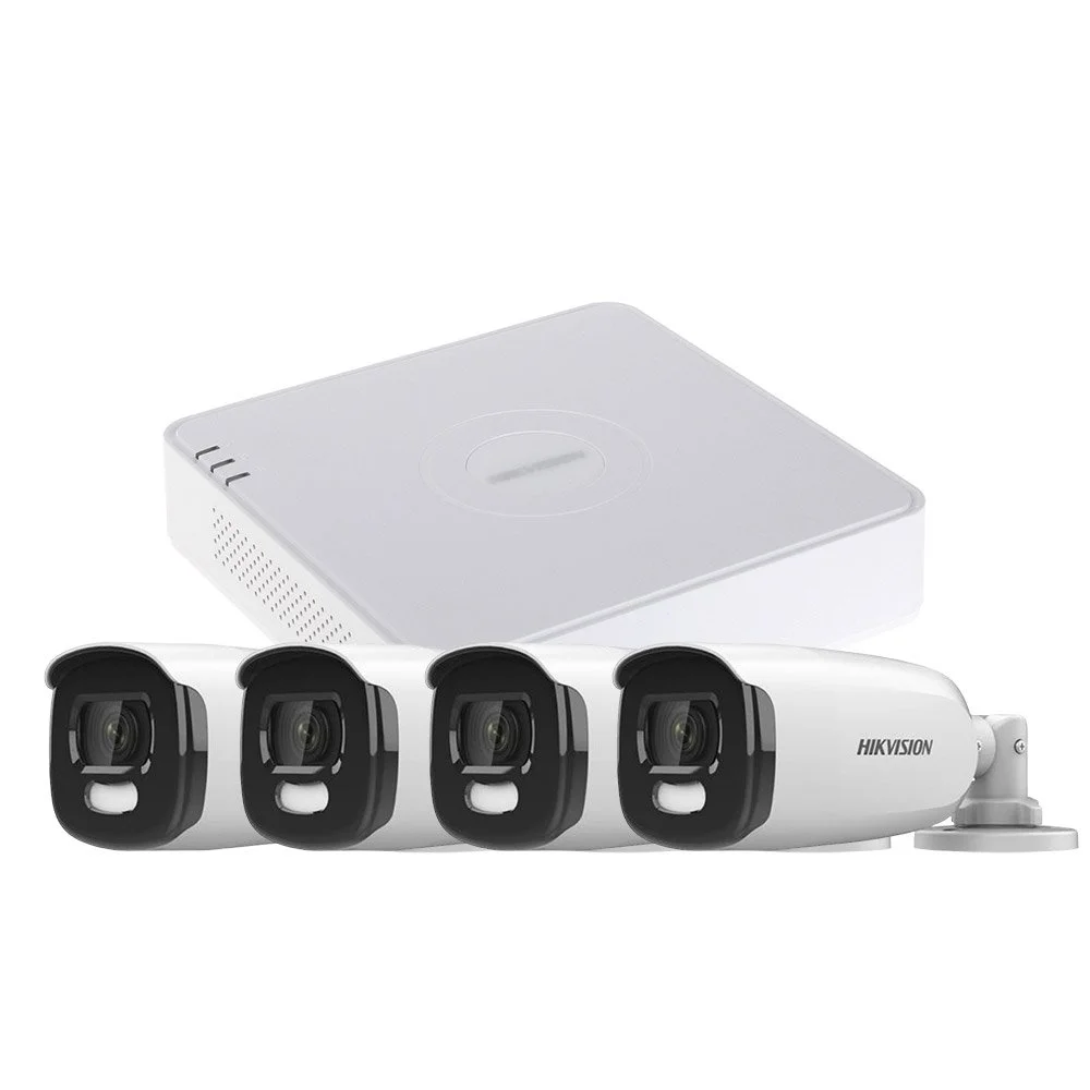 Sistem supraveghere exterior basic HikVision, 4 camere, 5 MP, lumina alba 40 m, 2.8 mm