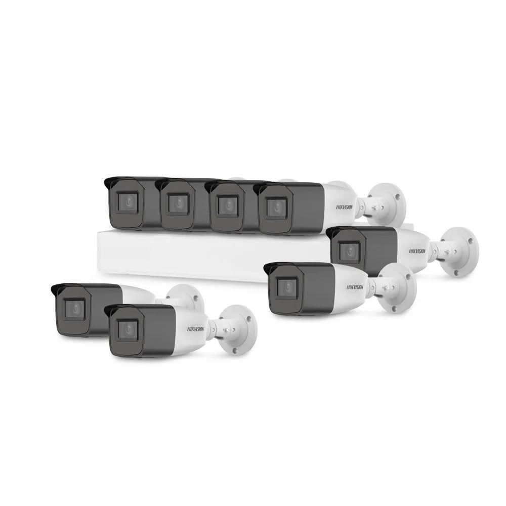 Sistem supraveghere exterior basic HikVision, 8 camere, 2 MP, IR 40 m, 2.7 - 13.5 mm, zoom manual