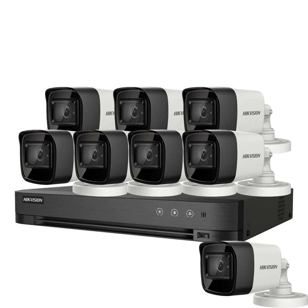 Sistem supraveghere exterior basic HikVision, 8 camere, 5 MP, IR 30 m, 2.8 mm