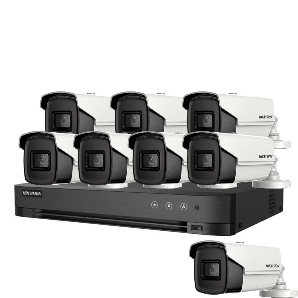 Sistem supraveghere exterior basic HikVision, 8 camere, 5 MP, IR 60 m, 2.8 mm
