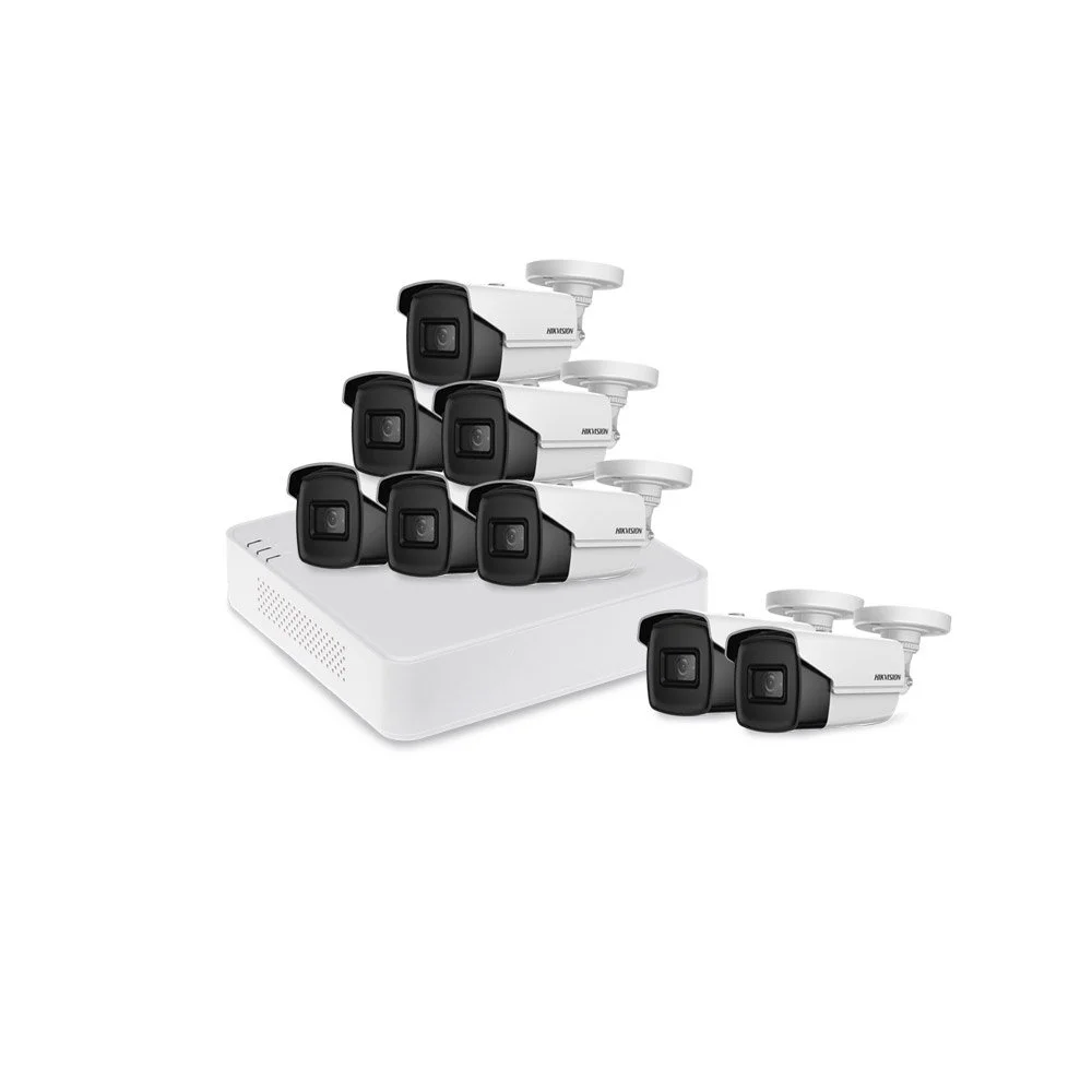 Sistem supraveghere exterior basic HikVision, 8 camere, 8 MP, IR 80 m, 3.6 mm
