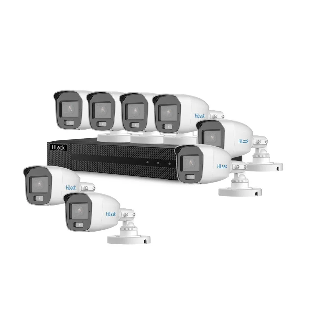 Sistem supraveghere exterior basic HikVision HiLook KIT-HLK-8EXT20FC-5MP-A, 8 camere, 5 MP, 2.8 mm, lumina alba 20 m, microfon