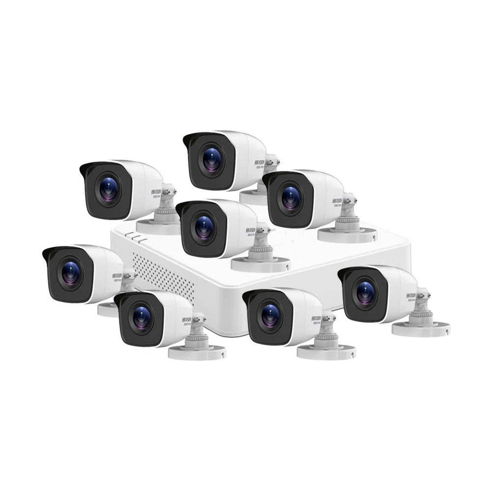Sistem supraveghere exterior basic Hikvision HiWatch HW-8EXTIR20-2MP, 2 MP, 8 camere, 2.8 mm, IR 20 m