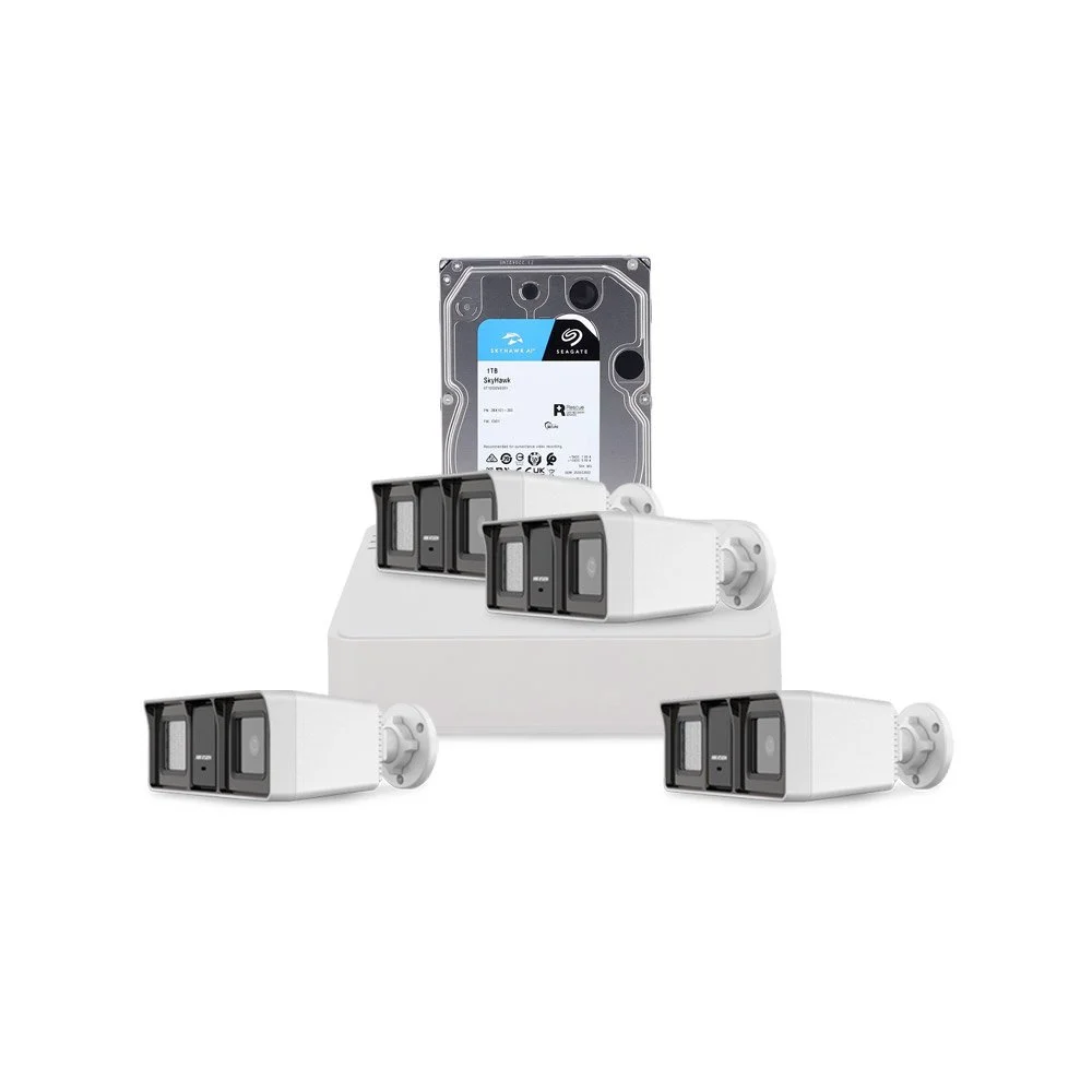 Sistem supraveghere exterior cu HDD 1 TB HikVision, 4 camere, 2 MP, IR/lumina alba 60 m, 2.8 mm, microfon