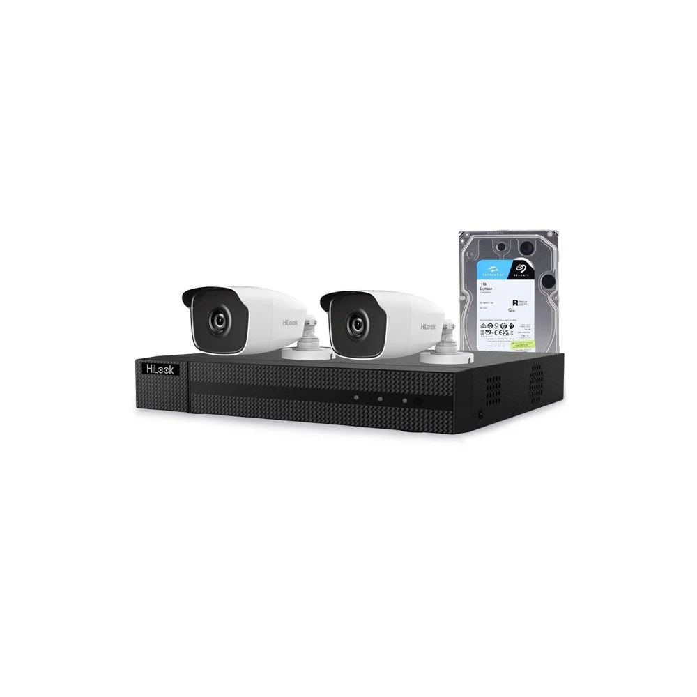 Sistem supraveghere exterior cu HDD 1 TB HikVision HiLook, 2 camere, 2 MP, 2.8 mm, IR EXIR 40 m