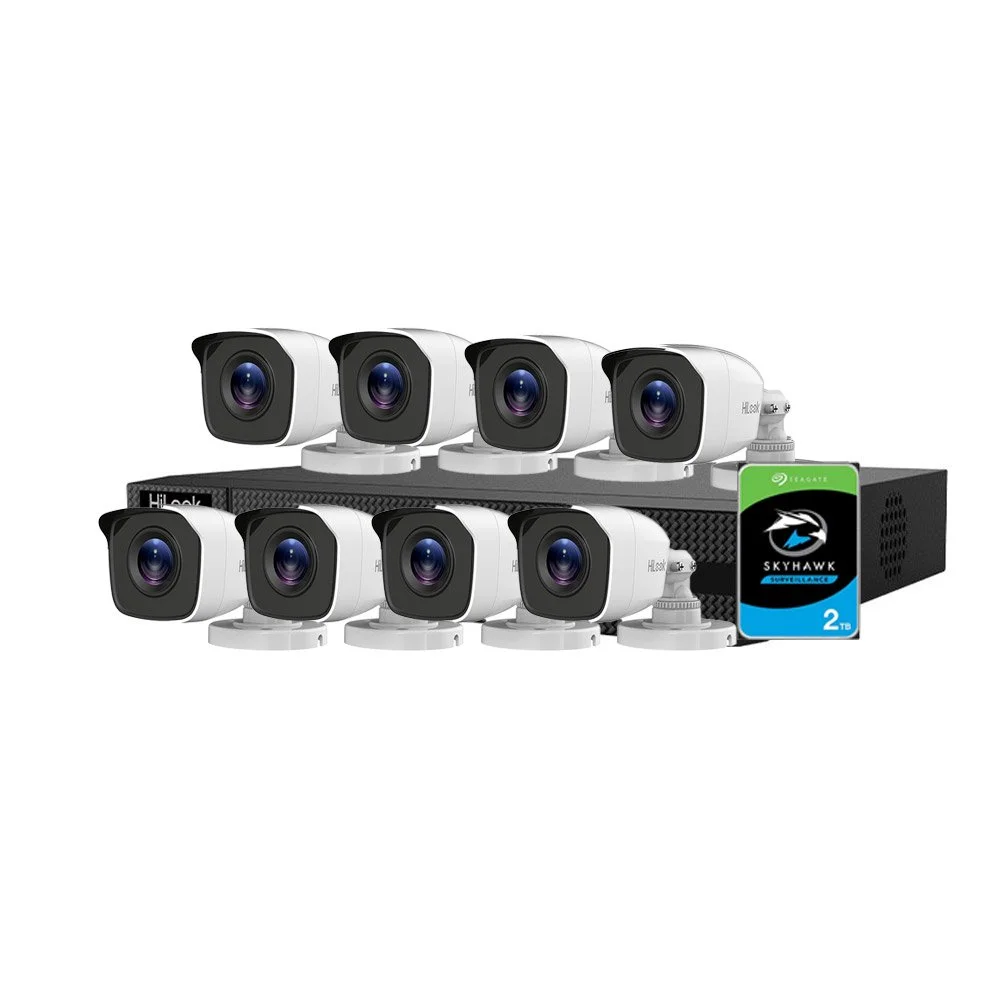 Sistem supraveghere exterior Hikvision HiLook KIT-HL-M-8C-C-0003, 5 MP, 2.8 mm, IR 20 m, HDD 2TB