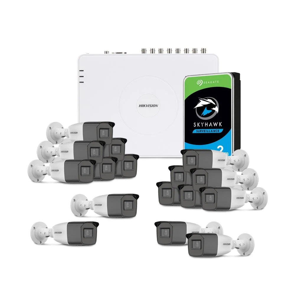 Sistem supraveghere exterior HikVision KIT-HK-16EXT2MP40IR-2HDD, 16 camere, 2 MP, IR 40 m, 2.7 - 13.5 mm, zoom manual + HDD gratis