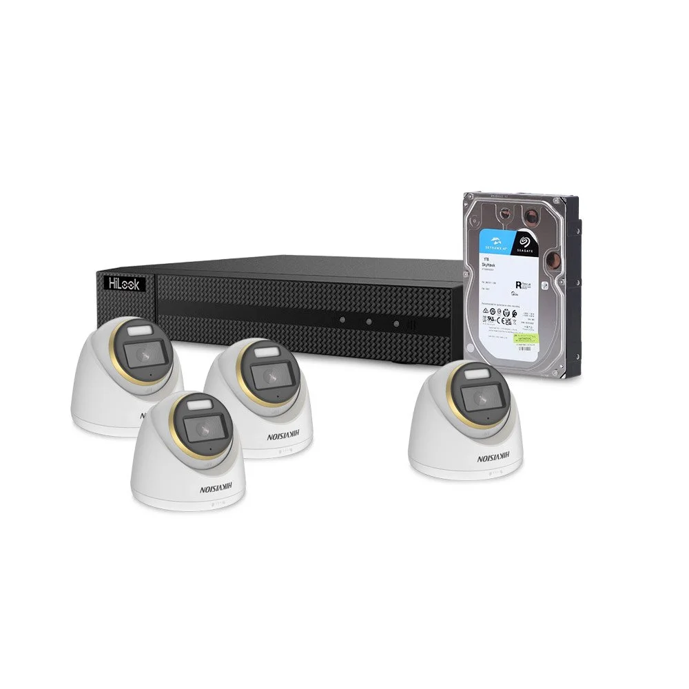 Sistem supraveghere interior HikVision KIT-HK-4EXT2MP40LA-A-1HDD, 4 camere, 2 MP, 3.6 mm, microfon, lumina alba 40 m + HDD gratis