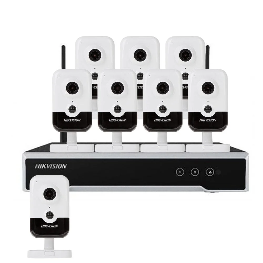 Sistem supraveghere interior IP WiFi Hikvision KIT-HK-WF-8INT4MP10IR-P-A, 4 MP, IR 10 m, 2.8 mm, microfon, slot card, PoE