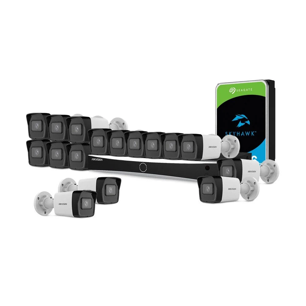 Sistem supraveghere IP complet basic HikVision KIT-HIK-C16EXT4MP-30M-V2-POE, 16 camere, 2 MP, 2.8 mm, IR 30 m, PoE, HDD 6TB