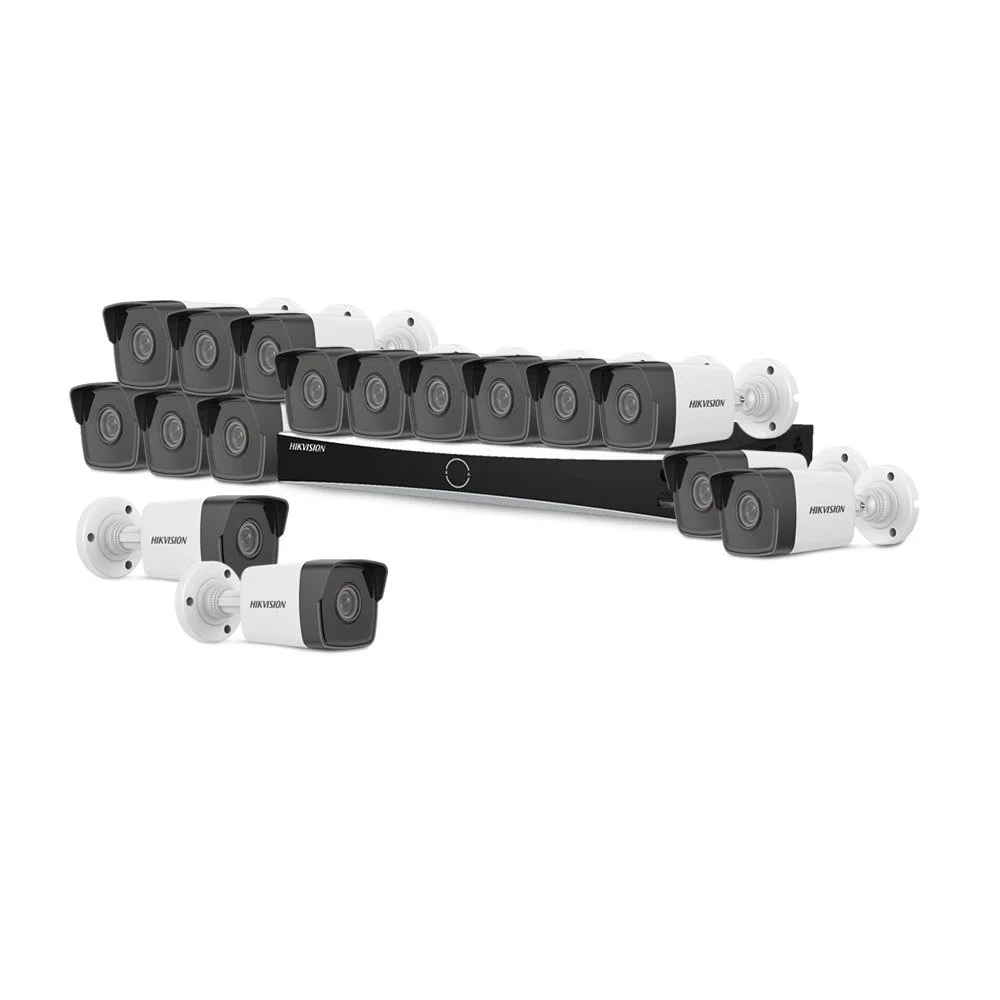 Sistem supraveghere IP exterior basic HikVision KIT-HIK-B16EXT2MP-30M-POE, 16 camere, 2 MP, 2.8 mm, IR 30 m, PoE