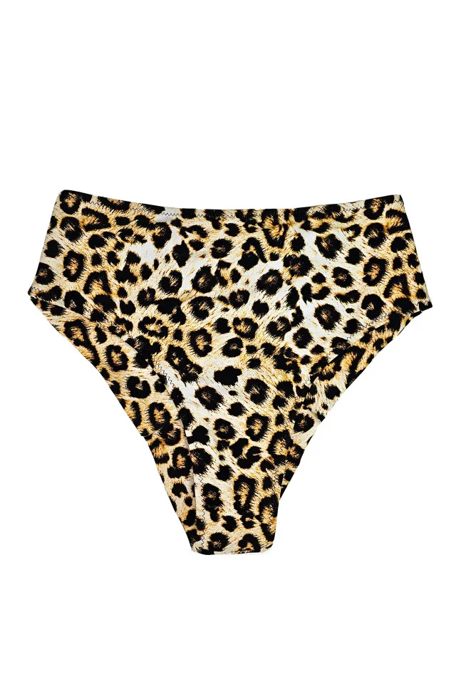Slip de baie dama, Evan, cu talie inalta si croi clasic, Animal print