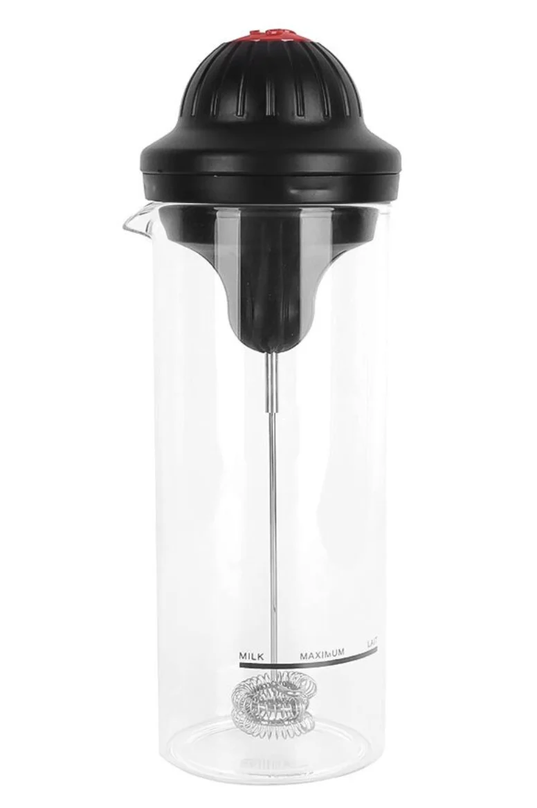 Spumator de lapte functioneaza cu baterii usor de utilizat 450 ml sticla negru/transparent