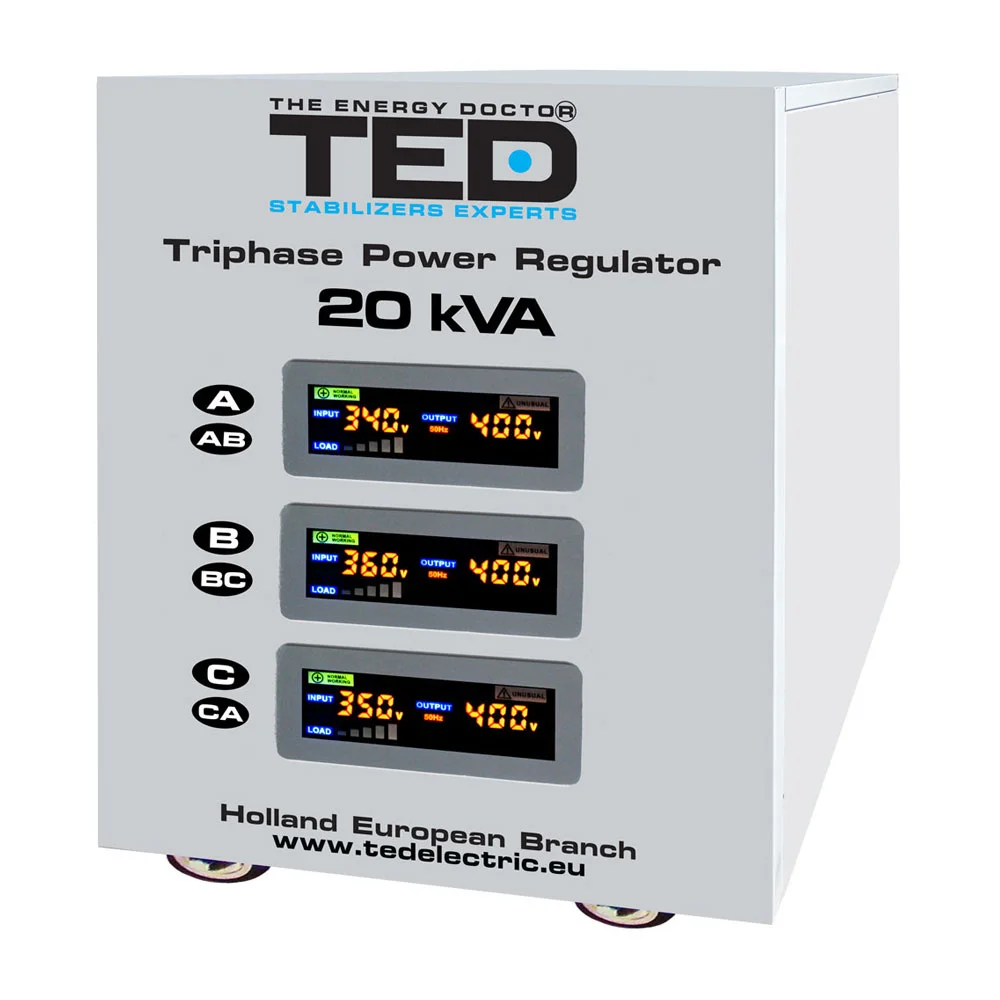 Stabilizator de tensiune cu servomotor trifazat-trifazat TED 000118, 20000 VA, 16000 W, regleta