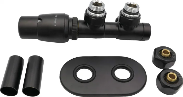 Supapa termostatica, negru mat, pentru calorifer baie, stanga, Deante