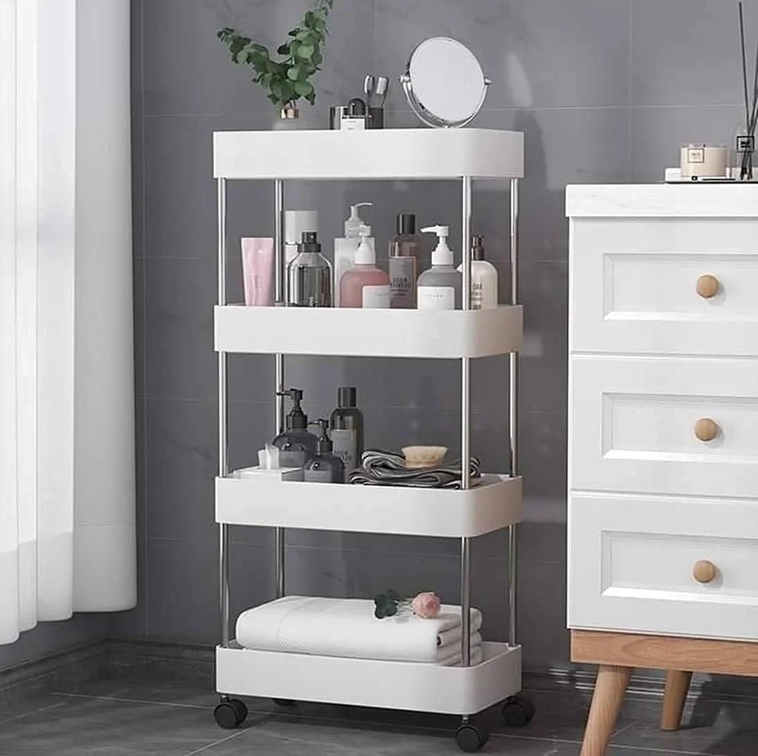 Suport depozitare cu 4 rafturi tip carucior modular pentru baie sau bucatarie