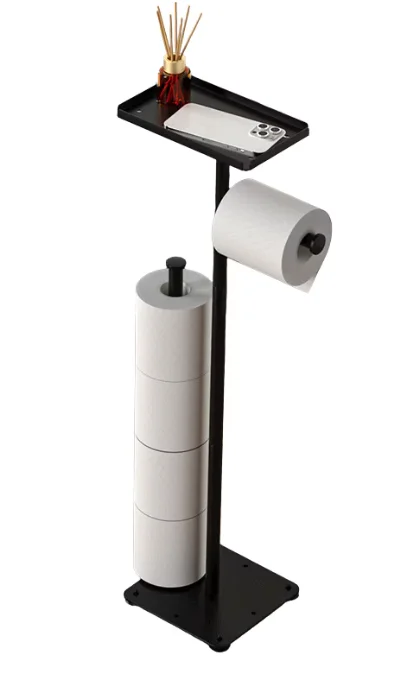 Suport metalic pentru hartia igienica cu polita pentru accesorii 2 spatii de stocare hartie igienica