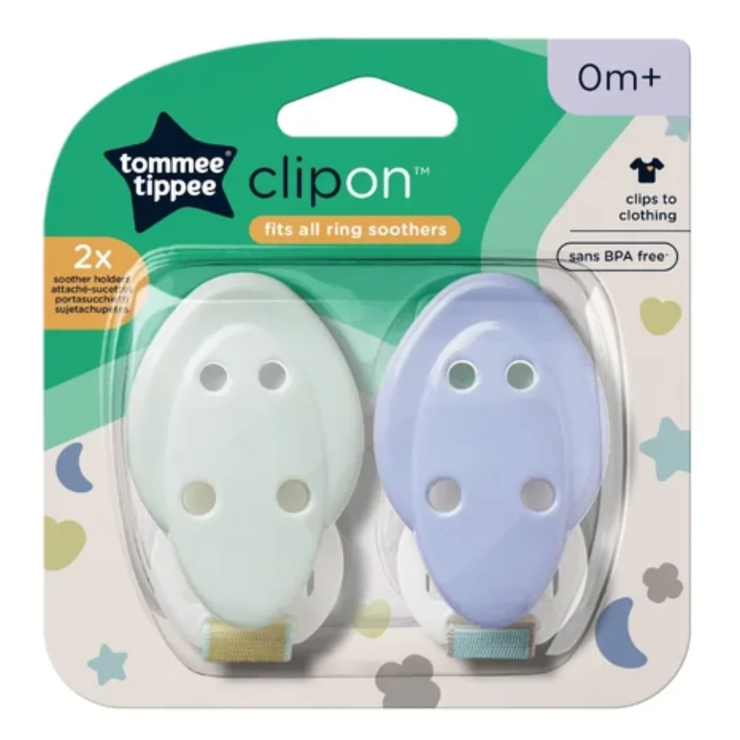 Suport pentru suzete pentru +0 luni Verde/Mov, 2 bucati, Tommee Tippee