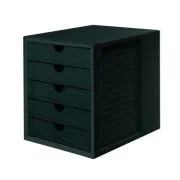 Suport plastic cu 5 sertare pentru documente, HAN - negru - sertare negre