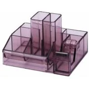 Suport plastic pentru accesorii de birou, 8 compartimente, 148 x 87mm, KEJEA - fumuriu