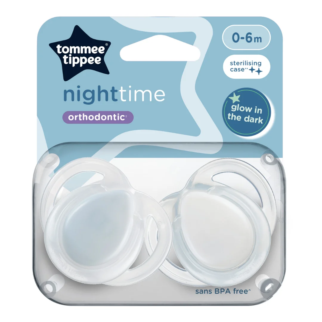 Suzete ortodontice Night Time, 0-6 luni, 2 bucati, Alb, Tommee Tippee