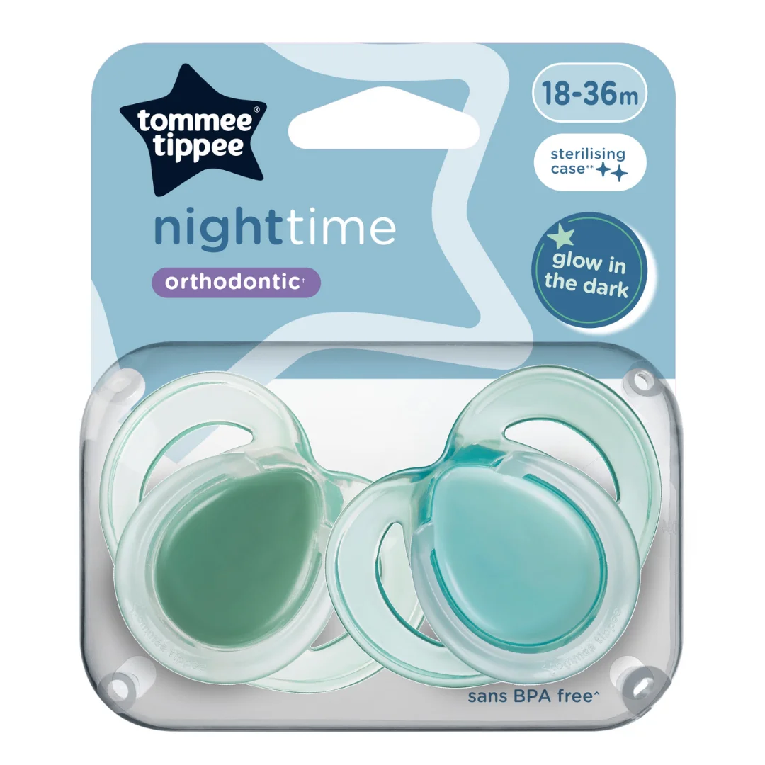 Suzete ortodontice Night Time, 18-36 luni, 2 bucati, Verde, Tommee Tippee