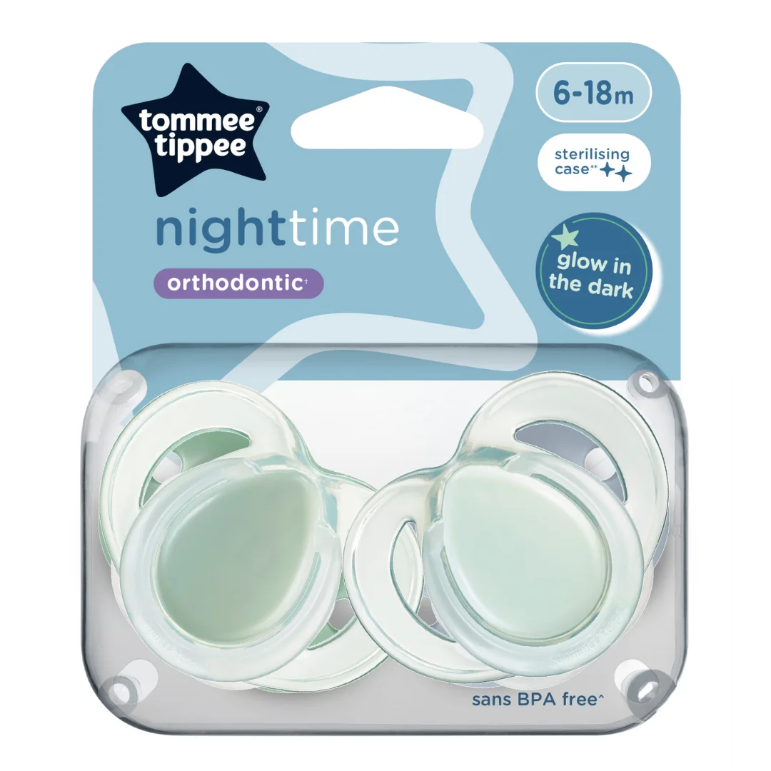 Suzete ortodontice Night Time, 6-18 luni, 2 bucati, verde, Tommee Tippee
