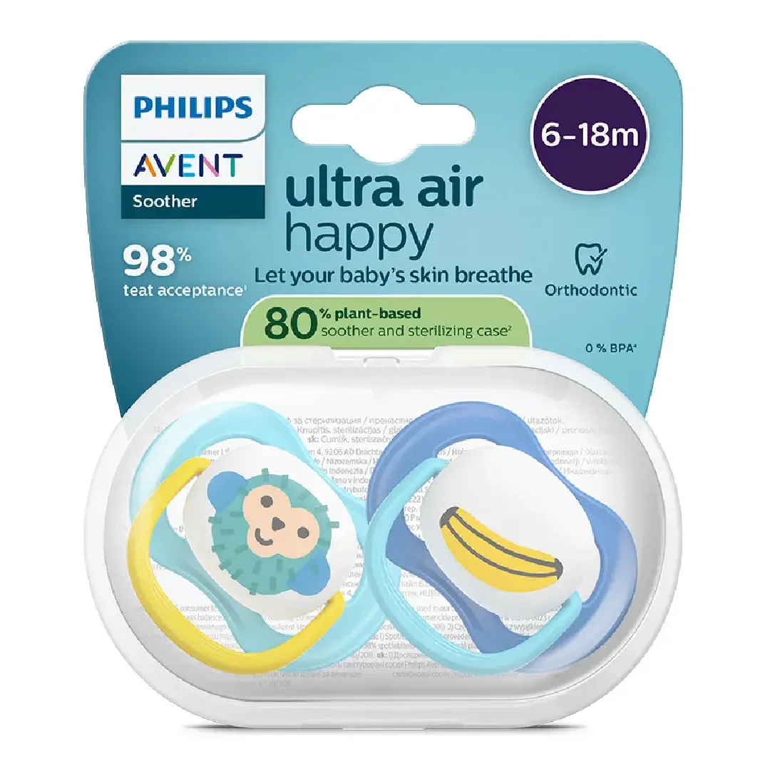 Suzete Ultra Air, 6-18 luni, SCF080/26, Maimutica, 2 bucati, Philips Avent