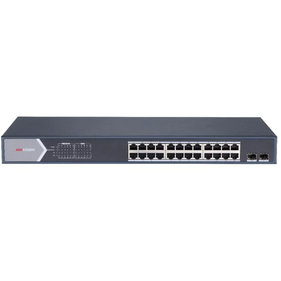 Switch 24 porturi Gigabit Hikvision DS-3E1526P-SI, 24 porturi gigabit PoE si 2 porturi gigabit fibra optica
