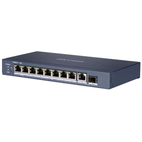 Switch 8 porturi PoE Gigabit Hikvision DS-3E0510HP-E, fara management, 6 gigabit PoE, 2 gigabit Hi-PoE