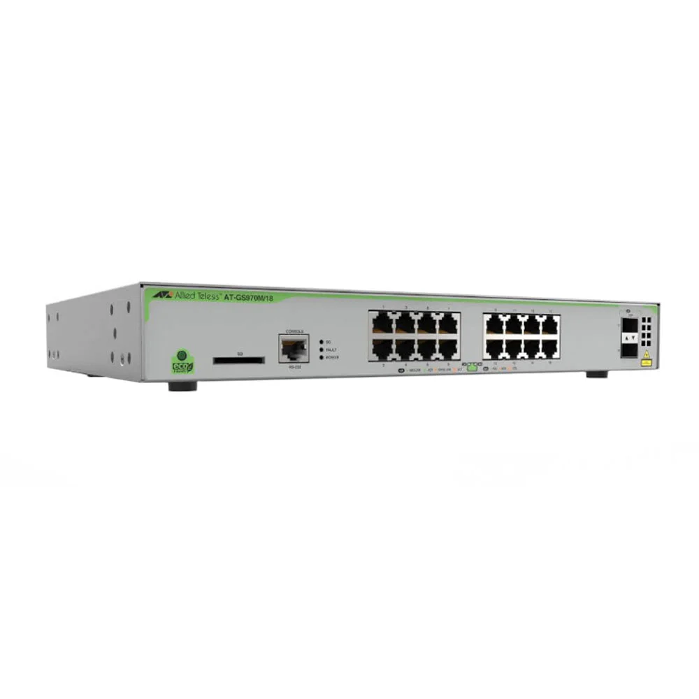 Switch cu 16 porturi Allied Telesis AT-GS970M/18-50, 36 Gbps, 26.8 Mpps, 16.000 MAC, 2 porturi SFP, 1U, cu management