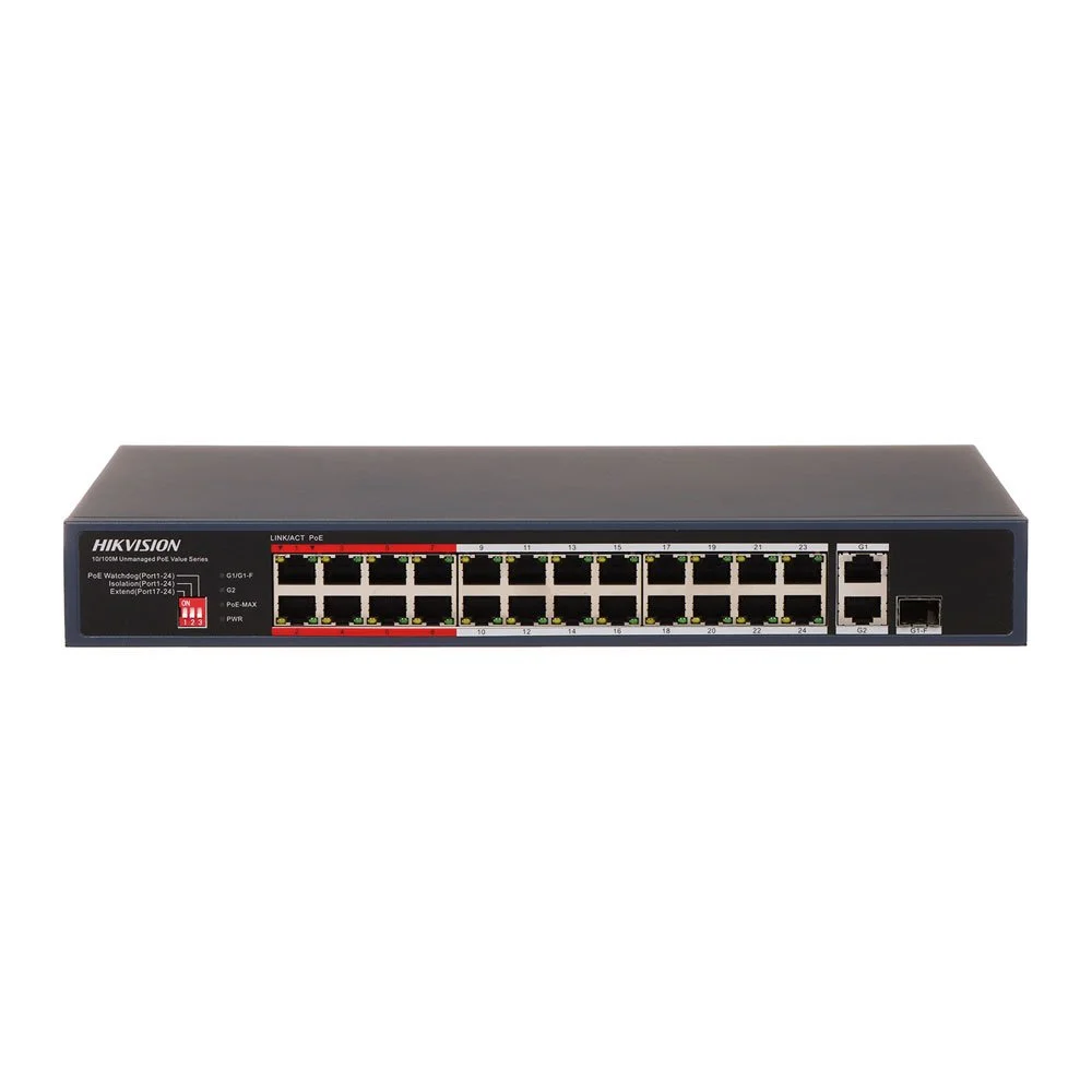 Switch cu 24 porturi PoE Hikvision DS-3E0326P-E/M(C), 8.8 Gbps, 6.55 Mpps, 8000 MAC, fara management