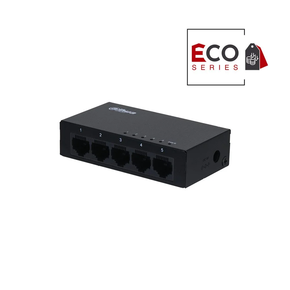 Switch cu 5 porturi Dahua Eco Series PFS3005-5GT-V2, 2K, 10 Gbps, fara management