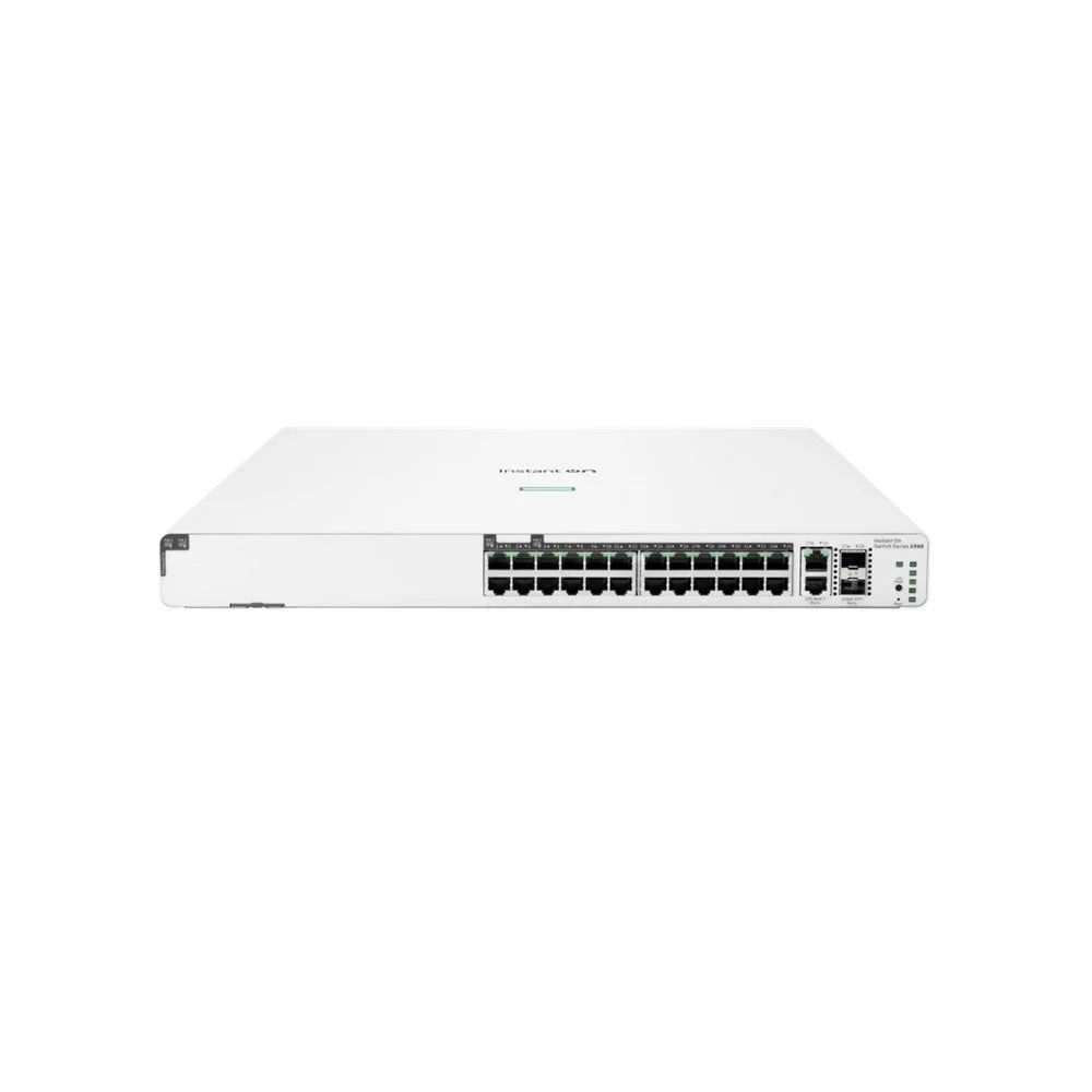 Switch Gigabit PoE cu 24 porturi HPE Aruba Instant On 1960 JL807A, 2 porturi Uplink, buget 60W, 128 Gbps, 95 Mpps, cu management