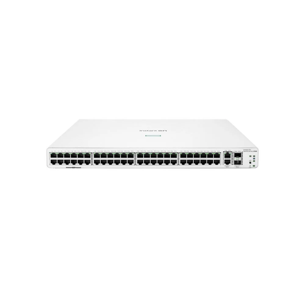 Switch Gigabit rackabil PoE cu 48 porturi HPE Aruba Instant On 1960 JL808A, 4 porturi Uplink, 176 Gbps, 130 Mpps, 1U, cu management