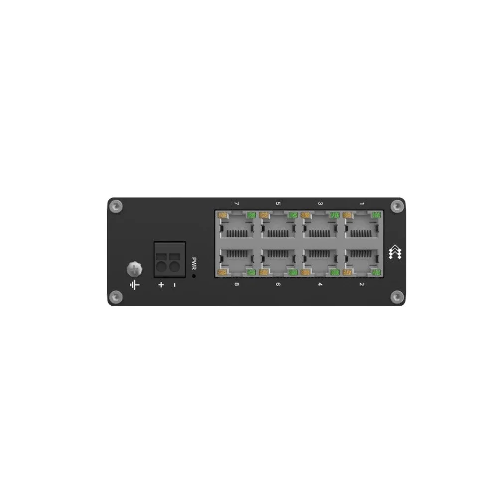 Switch industrial cu 8 porturi Teltonika TSW030, 20 Gbps, 2000 MAC, fara management, montaj pe sina DIN