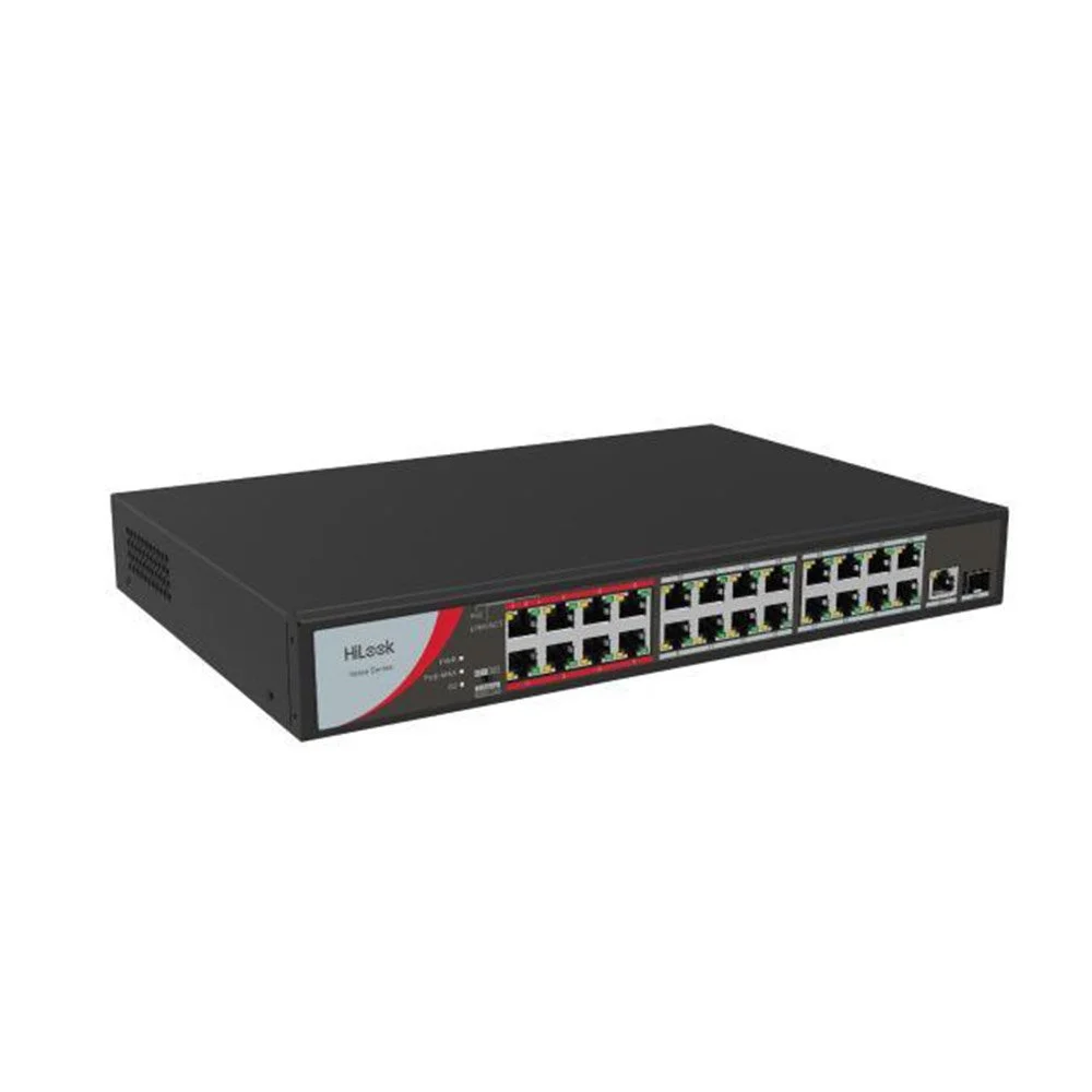 Switch PoE cu 24 porturi HikVision HiLook NS-0326P-230(B), 10/100 Mbps, 8.8 Gbps, 6.547 Mpps, MAC 4K, fara management