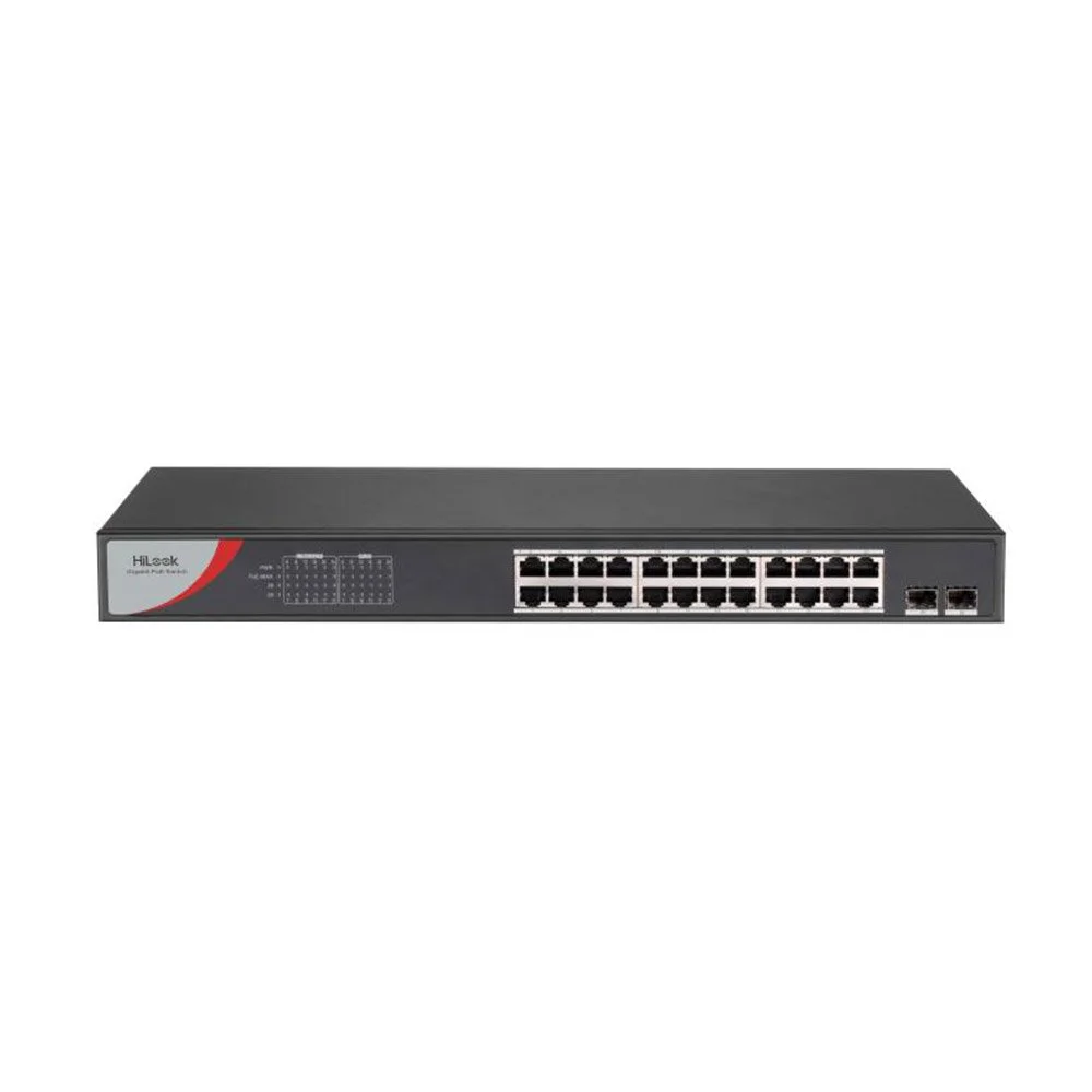 Switch PoE cu 24 porturi HikVision HiLook NS-0526P-225, 10/100/1000 Mbps, 52 Gbps, 38.69 Mpps, MAC 8K, fara management