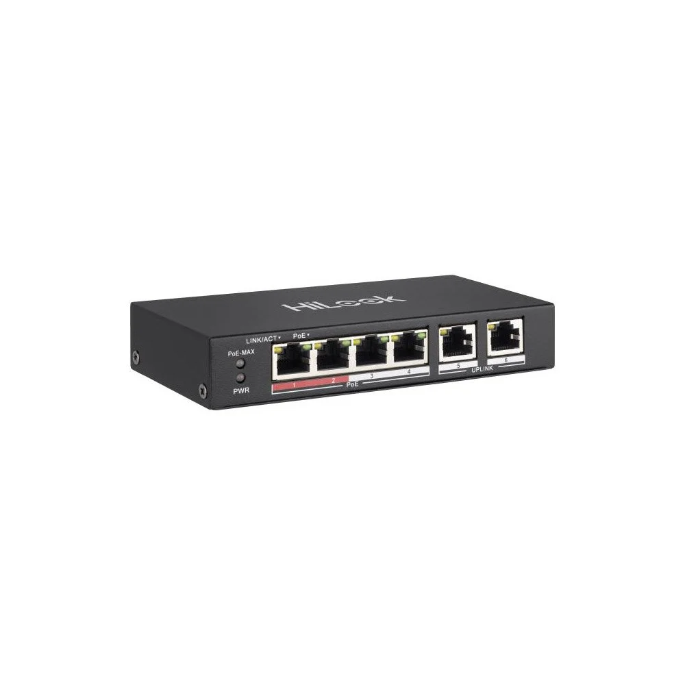 Switch PoE cu 4 porturi HikVision HiLook NS-0106P-35, 10/100 Mbps, 1.6 Gbps, 0.8928 Mpps, MAC 4K, fara management
