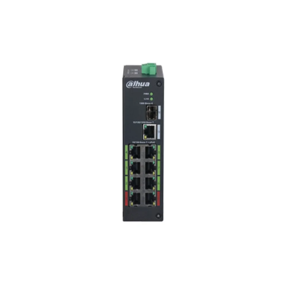 Switch PoE cu 8 porturi Dahua LR2110-8ET-120-V2, 1x SFP, 800 m, 8.8 Gbps, 5.36 Mpps, 120W, fara management