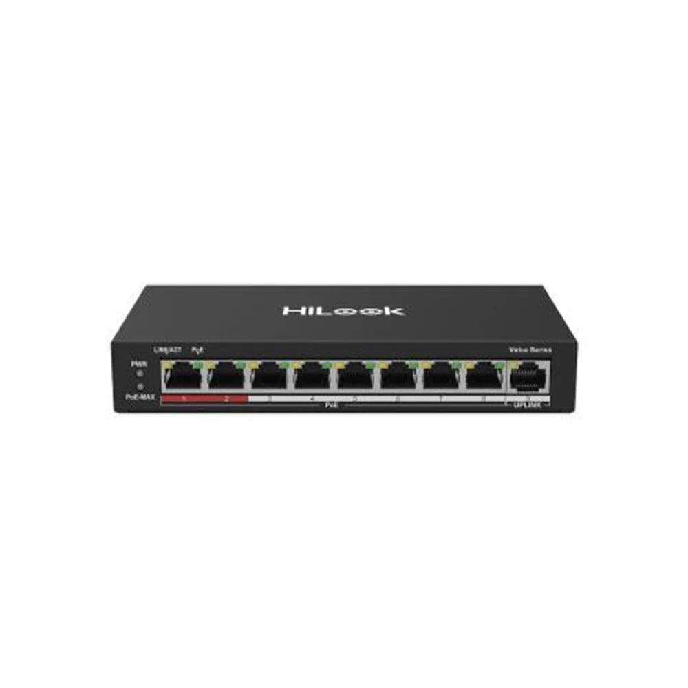 Switch PoE cu 8 porturi HikVision HiLook NS-0109P-60(B), 10/100 Mbps, 1.8 Gbps, 1.339 Mpps, MAC 2K, fara management